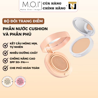 Combo Phấn Nước Trang Điểm M.O.I Kiềm Dầu Chống Nắng Baby Skin Cushion 90g và Phấn Phủ M.O.I Kiềm Dầu Kháng Nước 10g