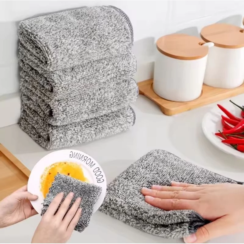 Set 10 khăn lau bếp đa năng bằng sợi than tre 25x25cm, khăn lau tay nhà bếp siêu thấm hút, kháng khuẩn