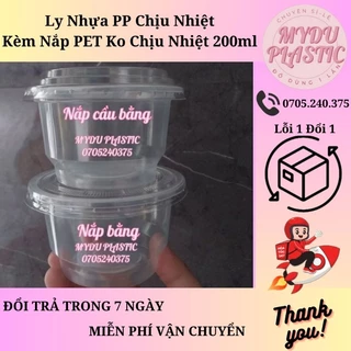 Set 50 ly nhựa PP 200ml chịu nhiệt & nắp ko chịu nhiệt.