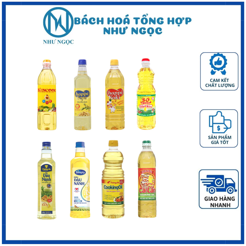 Dầu ăn 1 Lít - Cooking Oil/ Marvela/ Cái Lân/ Happi Koki/ Happi Soya/ Simply/Tường An