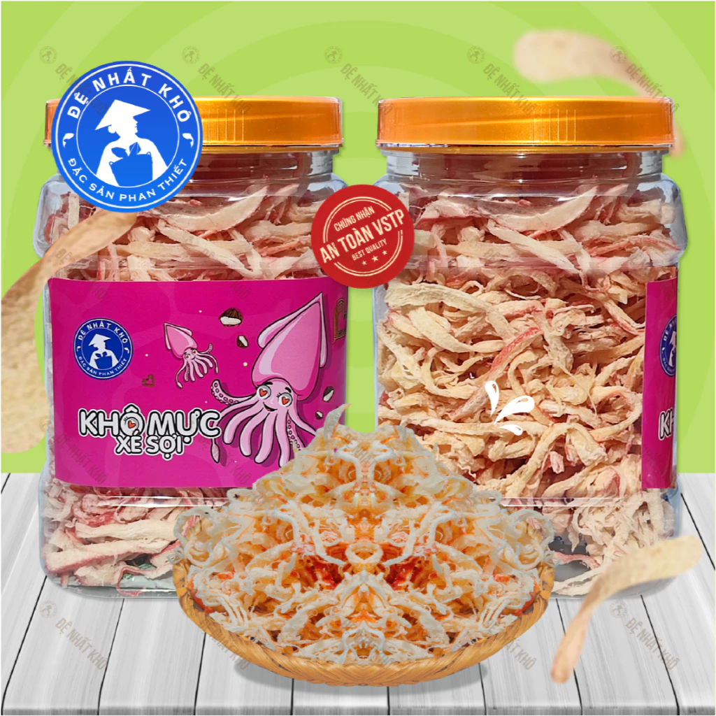 Mực hấp nước dừa xé sợi 1KG đồ ăn vặt ngon giá rẻ Đệ Nhất Khô Đặc Sản Phan Thiết AV01