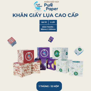 Khăn giấy khô cao cấp PurePaper® Ultra soft™ thùng 12 hộp, giấy ăn 3 lớp dày mềm mại êm dịu và dai.