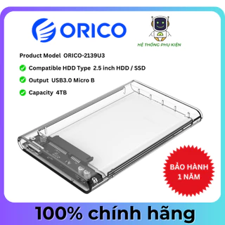 HỘP ĐỰNG Ổ CỨNG 2.5" SSD/HDD SATA 3 USB 3.0 ORICO 2139U3 - Hàng Chính Hãng