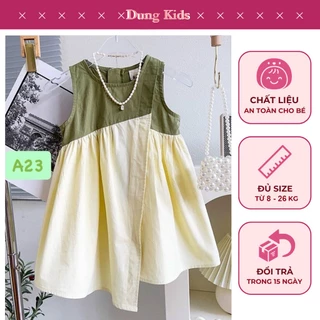 Dung Kids - A23 Váy Cho Bé Gái Váy Kem Phối Rêu Basic Cho Bé 8-26kg Size Từ 1 3 -5-6-8