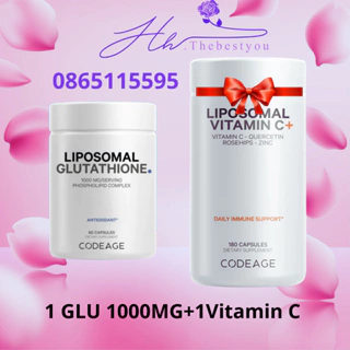 [Combo 1 vtm C + 1 glu 1000mg] Viên Uống Vitamin C Codeage CodeAge Liposomal Glutathione 1000mg