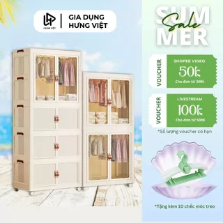 Tủ quần áo gấp gọn trẻ em, tủ nhựa có bánh xe 360, cửa nhựa trong suốt khóa nam châm hàng cao cấp dày dặn dễ tháo lắp