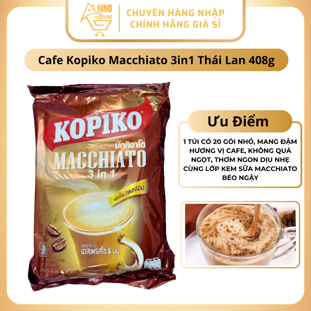 Cafe Hòa Tan Kopiko Macchiato 400g Thái Lan Thơm Ngon Ngọt Dịu Đậm Vị Cafe - Hinohouse