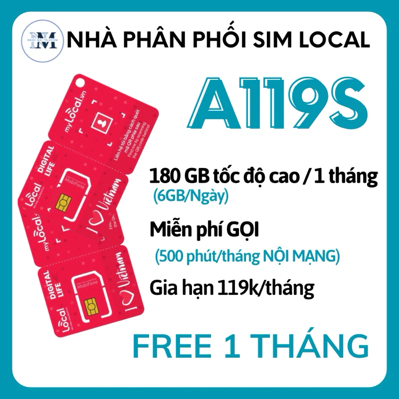 Sim Mobifone 4G Local A69 - A79 - A119 - Data tốc độ cao - Miễn phí tháng đầu