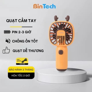 [Mã SKAMSALE1023 giảm 100% đơn 99K] Quạt Cầm Tay Mini Tích Điện BINTECH Cute, Kiêm Giá Đỡ Điện Thoại, Gió Mạnh