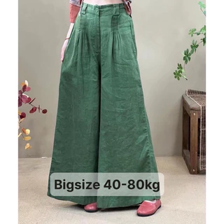 Quần suông ống rộng cạp cao( có bigsize 40-75kg) , chất linen lên chuẩn form,-HVS-Mã 22A