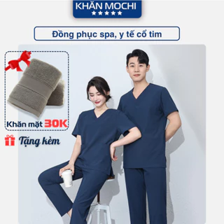 Bộ Scrubs cổ tim phòng mổ, đồng phục Spa, phòng khám, Bác Sĩ, quần áo phòng mổ, đồng phục phẫu thuật - Tặng 1 khăn mặt