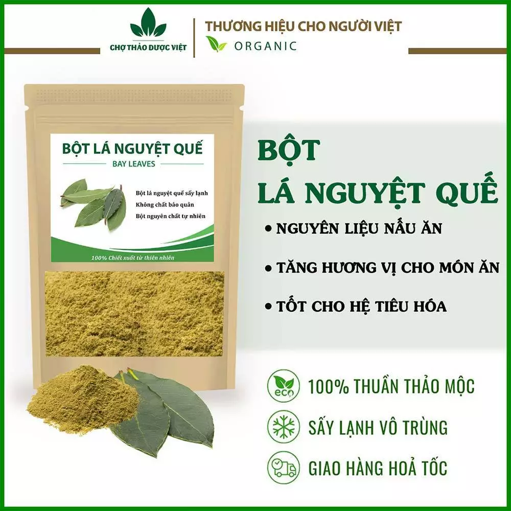 Bột lá nguyệt quế nguyên chất 100g (Bay leaves, bột gia vị nấu ăn) - Chợ Thảo Dược Việt