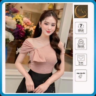 TH'KA - Áo thun nơ hồng mặc 2 kiểu Top Thời Trang Thiết Kế Nữ