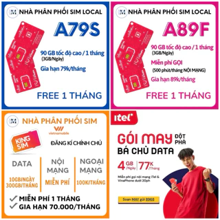 Sim [Vật Lý] 4G Local A69 - A79 - A119 - Itel May77 - Vietnamobile King Phát Lộc miền Nam - Miễn phí tháng đầu