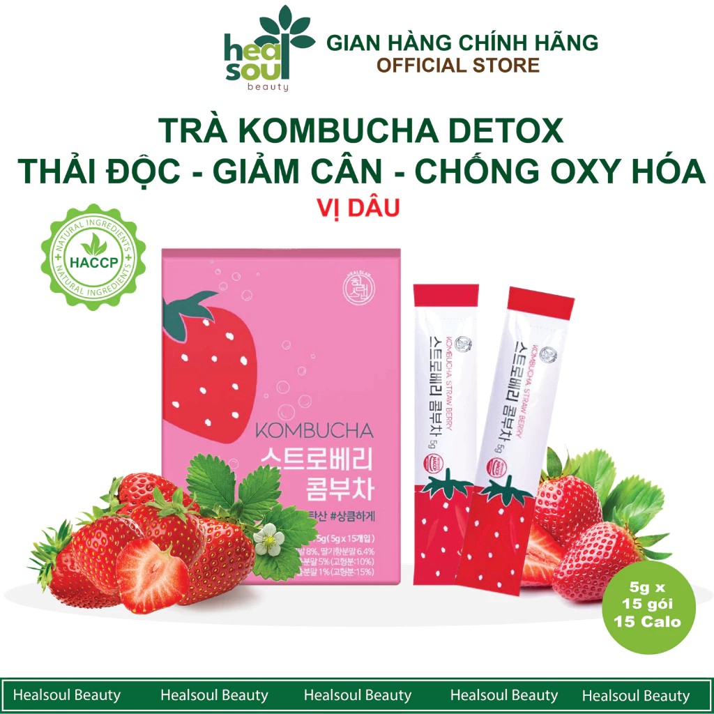 Trà Kombucha Detox Healslab Vị Dâu Thơm Mát Giải Nhiệt Nhập Khẩu Hàn Quốc