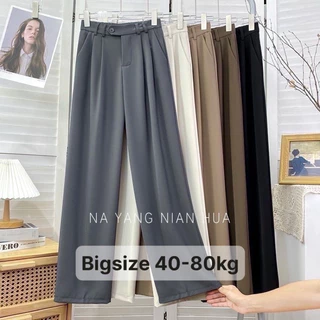 Quần suông ống rộng  Big Size 40 - 75kg - Quần Ống Rộng Nút Lệch Dễ Phối Đồ Cạp Cao Tôn Dáng-HVS-Mã 317C