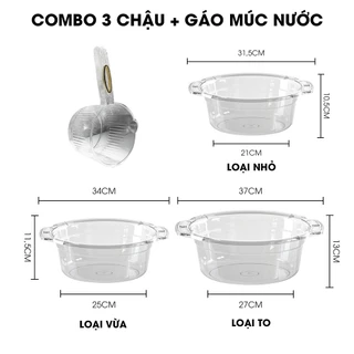 Set 3 Thau nhựa, chậu nhựa trong suốt chất liệu PP cứng cáp, có móc treo 28/30/33cm