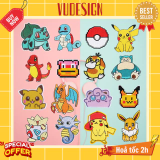 Sticker Dán Vải, Sticker Ủi Thêu Quần Áo, Balo, Túi, Mũ Hình Pokemon Pikachu Vudesign