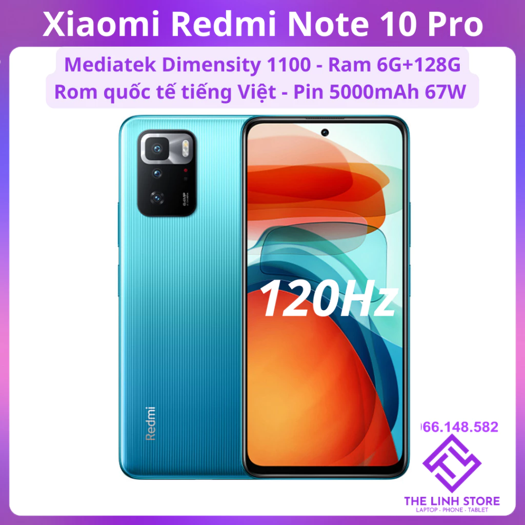 Điện thoại Xiaomi Redmi Note 10 Pro 5G Rom quốc tế - Dimensity 1100 ram 6G 128G màn 120Hz