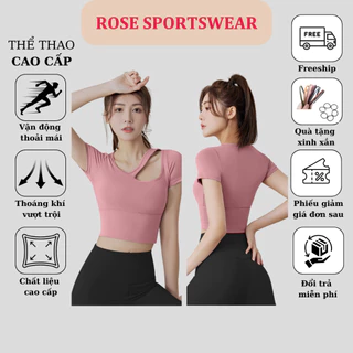 Áo cộc tay croptop yoga gym thể thao áo hè vạt chéo điệu đà áo tập đơn giản màu trơn thời trang cá tính Rose Sportswear