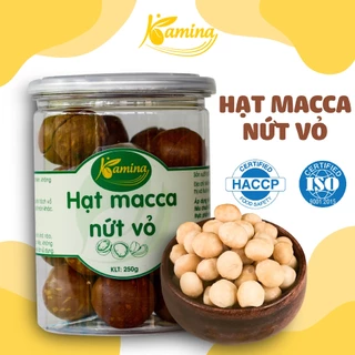 Hạt macca nứt vỏ Đắk Lắk KAMINA LOẠI 1 size lớn giàu dinh dưỡng kèm khóa tách vỏ, lon pet 250gram