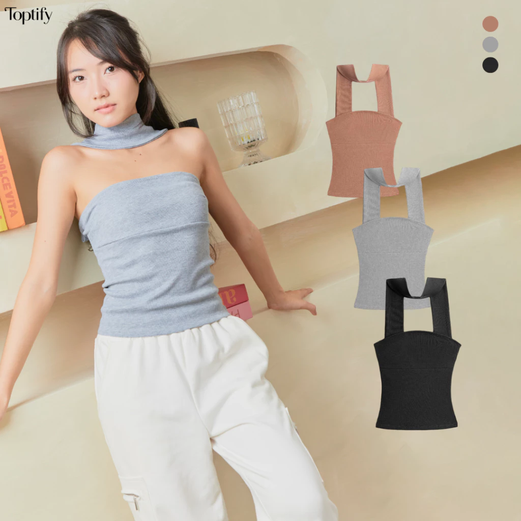 Áo croptop quây nữ TOPTIFY dây choàng cổ ôm body chất cotton gân - KATKA TOP TAC138