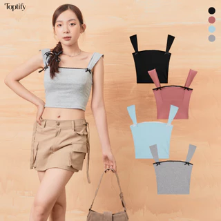 Áo croptop nữ TOPTIFY hai dây bản to sát nách phối ren nơ chất borip cotton - Cami Bow Top AC128