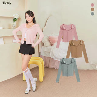 Áo croptop nữ TOPTIFY tay dài cổ V phối bèo chất thun lưới giấy TP -  Anila Top  AC129