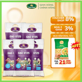 Combo 5 Túi Gạo ST25 2kg - Chính Hãng Vua Gạo - Cam Kết Date Mới