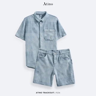 Bộ Set Đồ Denim Cotton Nam Karo Xanh ATINO Thoáng Mát Trẻ Trung Form Regular BTT.L.2.9236