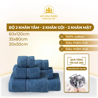 Bộ 6 khăn Huy Hòa Towel 100% cotton, thấm hút siêu tốt, không đổ lông, không phai màu và có độ bền cao