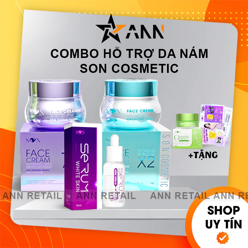 [Chính Hãng][Kèm Quà] Combo Kem Face SON Hỗ Trợ Da Nám Tím Xanh Biển + Serum White Skin SON Cosmetic