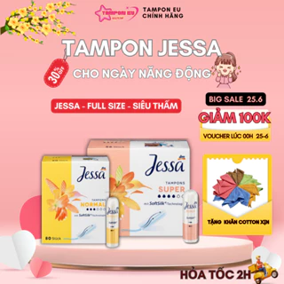 Băng vệ sinh Tampon Jessa đầy đủ size  dạng ống thoải mái đi biển, đi bơi không sợ trào tràn,thoáng mát nhập khẩu Đức