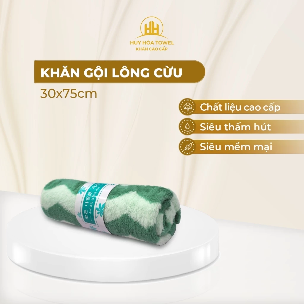 Khăn gội 35x75cm lông cừu Huy Hòa Towel mềm mịn, lau khô nhanh và siêu bền