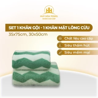 Combo 1 khăn gội 1 khăn mặt lông cừu Huy Hòa Towel