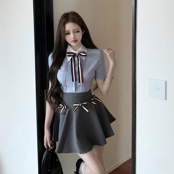 Sét áo sơ mi nữ + chân váy dáng chữ A ngắn hàng Taobao nhà Oanhdilys