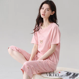 Bộ đồ nữ mặc nhà Lycra cotton cao cấp dáng quần lửng áo ngắn tay - Micha B67