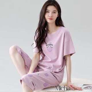 Bộ đồ nữ mặc nhà Lycra cotton cao cấp dáng quần lửng áo ngắn tay - B6Micha