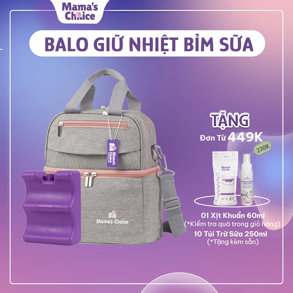 Balo Bỉm Sữa Giữ Nhiệt Mama’s Choice Đa Năng, Giữ Nhiệt Bình Sữa, Đựng Đồ Cho Mẹ Bé, Thiết Kế 2 Tầng, Chất Liệu Cao Cấp