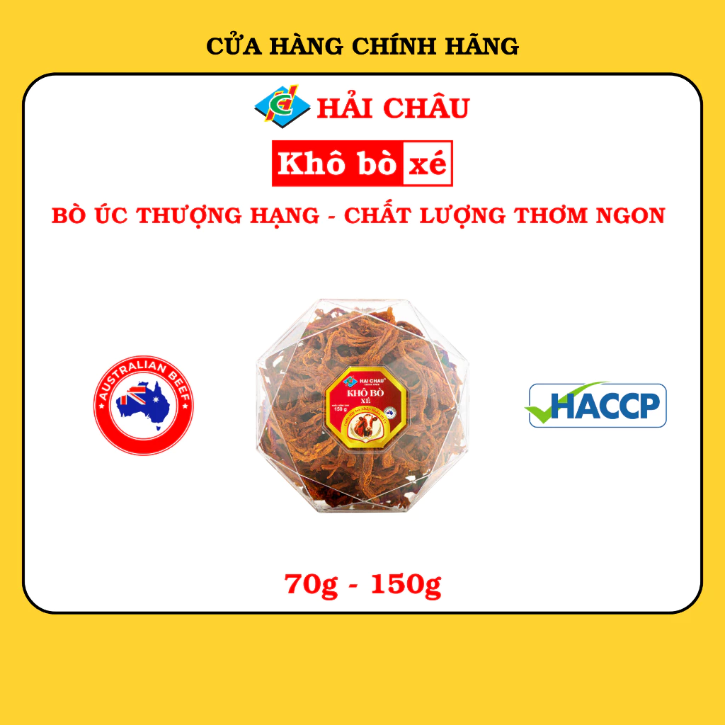 Khô bò xé Hải Châu hộp kim cương 70g và 150g thơm ngon chuẩn vị bò Úc thượng hạng - Khô bò Hải Châu