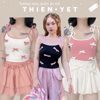 Áo 2 dây NƠ UN dáng ngắn croptop ôm body khoe trọn bờ vai xinh xắn nữ - Thiên Yết