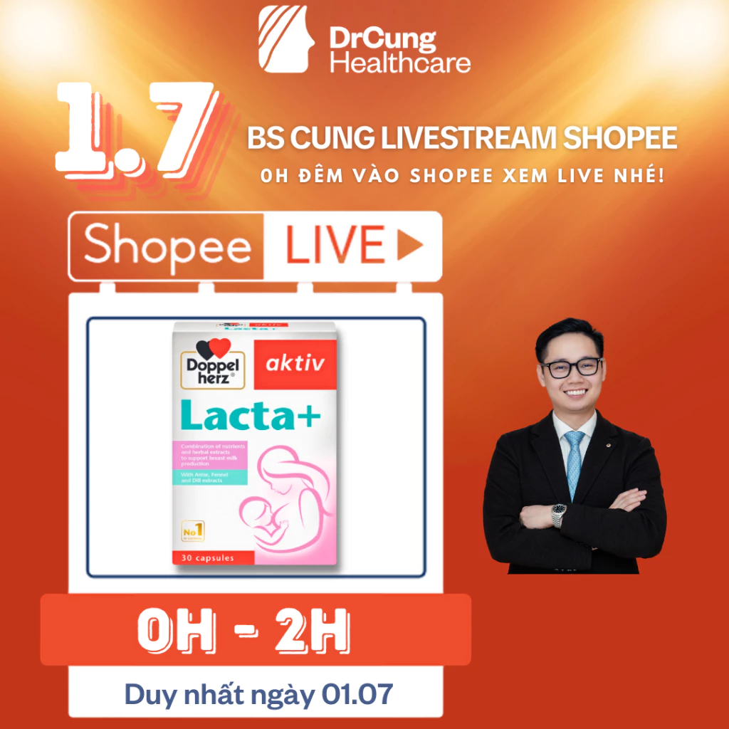 Bác Sĩ Cung Viên Uống Lợi Sữa Lacta+ Doppelherz Aktiv - Bổ Sung Canxi, Sắt, Cải Thiện Nguồn Sữa Mẹ Sau Sinh (Hộp 30V)