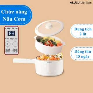 Nồi điện đa năng ALULU 2L, kèm xửng hấp 1.6L, bảo hành 12 tháng