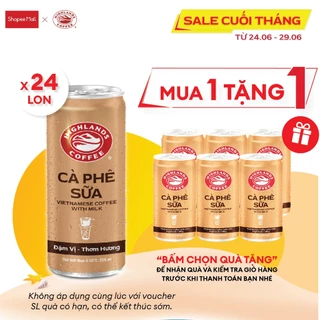 MUA 1 TẶNG 1 - Thùng 24 Lon Cà Phê Sữa Đá Highlands Coffee 235ml/lon Tặng 1 lốc 185ml (bấm mua kèm deal sốc)