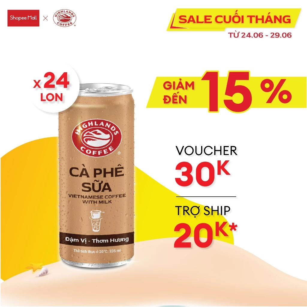 Thùng 24 Lon Cà Phê Sữa Đá Highlands Coffee 235ml