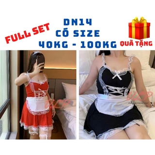 [BIGSIZE_100KG]_DN14_Bộ Ngủ Cosplay Hầu Gái Đen Ren Trắng