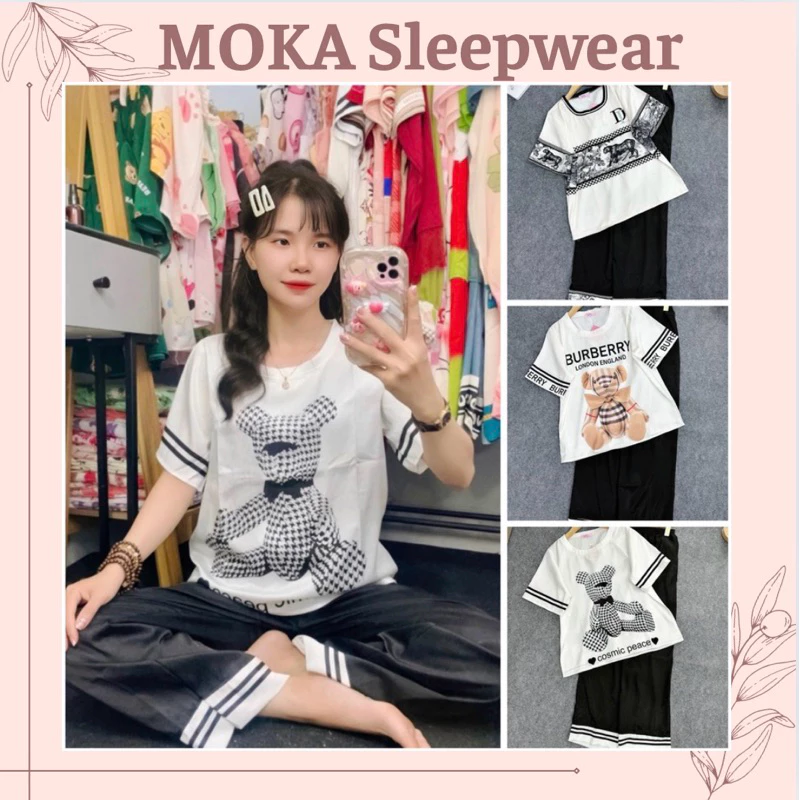 Set Bộ Ngủ Nữ, Pijama Cổ Tròn Tay Ngắn Quần Dài Lụa Xước In Full Cao Cấp, Freesize 40-60kg, Thiết Kế Sang Trọng Hottrend