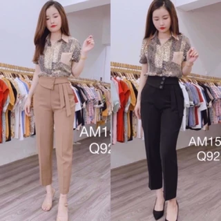 HOT Quần baggy Tây Nữ 2 Khuy Lệch Công Sở Lưng Cao  Quần vải nữ chất tuyết mưa Vitex- Q Hai Dây