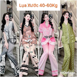 [Freesize 40-60kg]-Bộ ngủ tay ngắn quần dài lụa xước cao cấp in hoạ tiết cao cấp