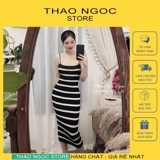 Đầm len body sọc màu 2 dây hàng nhập! (có sẵn, hình thật) THẢO NGỌC STORE